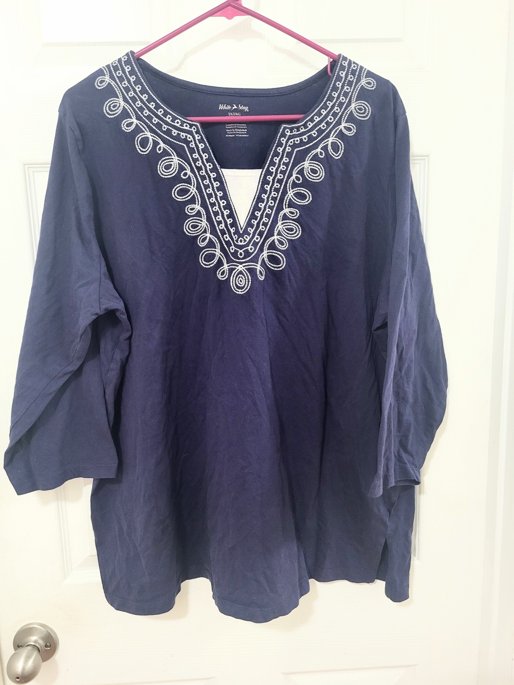 White Stag Navy Tunic with White Embroidered V-Neck